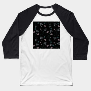 Black romantic floral pattern Baseball T-Shirt